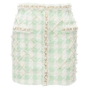 Balmain tweed pearl embellished preppy mini skirt